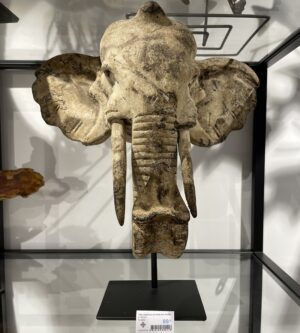 Tête éléphant en bois (Timor) sur socle métal h=39cm