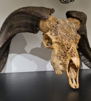 Bélier en os et corne sculpté à la main pièce unique